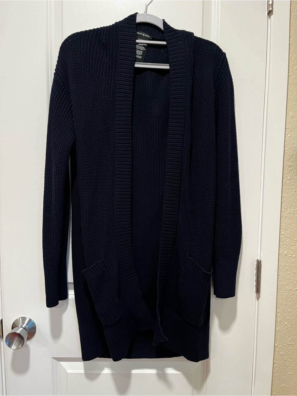 Open-Front Navy Shawl-Collar Women's Cardigan